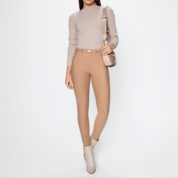 Studio F mocha leggings with buckle Size 2 - Picture 1 of 4